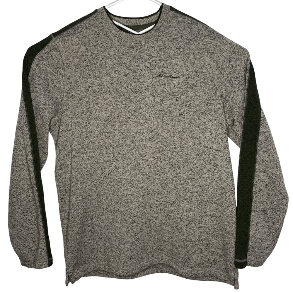 Eddie Bauer Sweater Mens Size XLT Crewneck Gray Olive Green